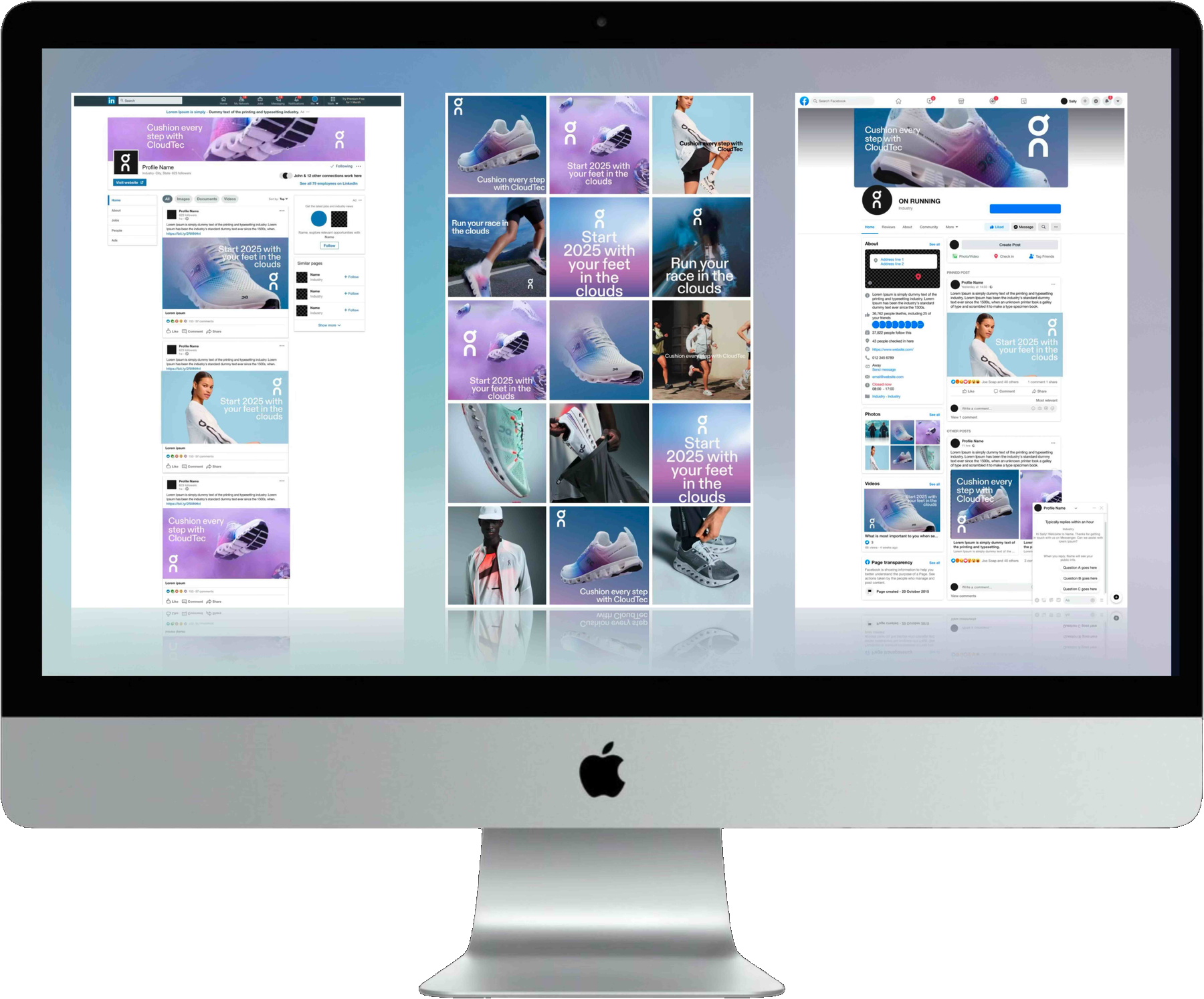 An iMac used to showcase example campaign outputs generated with Plaiground